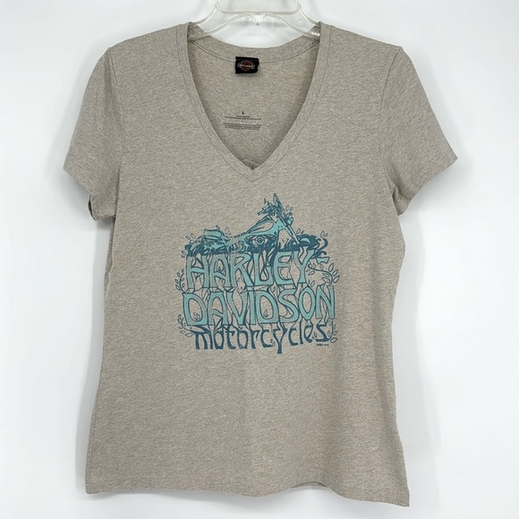 Harley-Davidson Tops - Harley Davidson V-Neck Ladies Short Sleeve Tee-Size Large